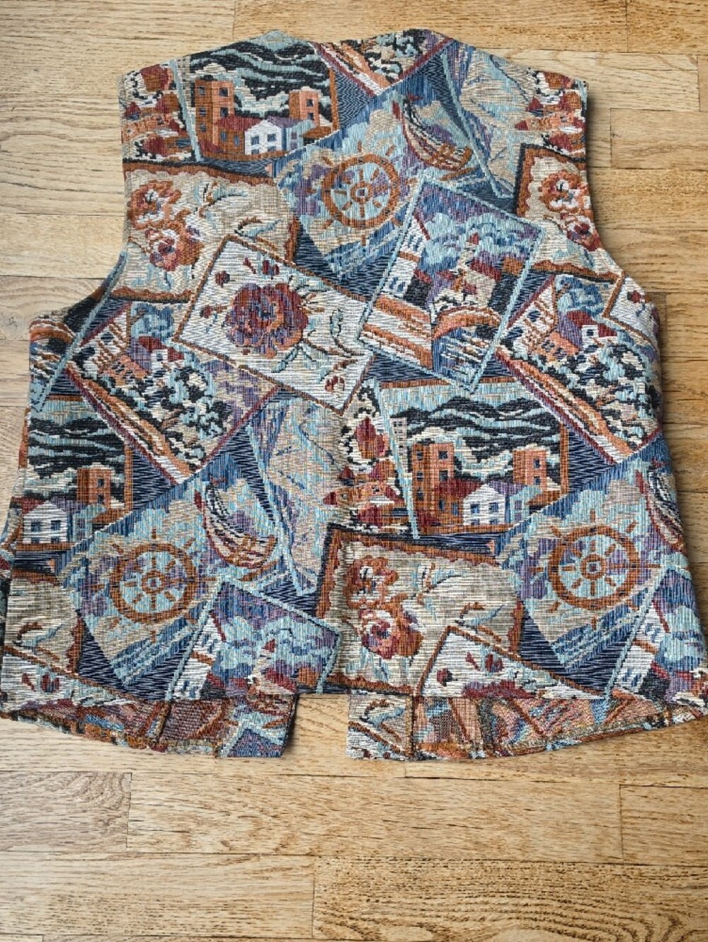(L) cleo Petites Multicolor Woven Nautical Tapestry Vest 90s Vintage Ecclectic - Picture 8 of 9